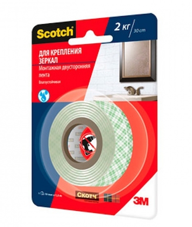 3M 7100094885 40031915 Клейкая монтажная лента Scotch, для зеркал, 19мм х 1,5м