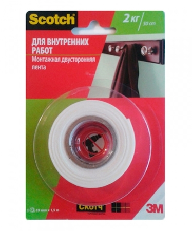 3M 7100094884 40011915 Клейкая монтажная лента Scotch для внутренних работ, 19мм х 1,5м