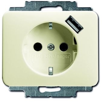 ABB 2011-0-6187 Розетка Schuko с устройством зарядным USB, 20 EUCBUSB-22G-500, Alpha слоновая кость, 16А, 700 мА, электронная защита от перегрузки и КЗ, безвинтовые клеммы, защитные шторки,