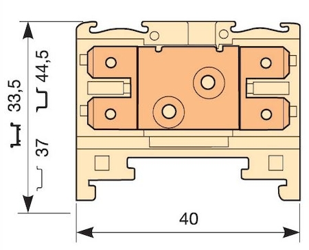 ABB 1SNA160487R2500 beige Railway Terminal Blocks HD2.5/6.2G.2G.1 with 4 tabs for 6,3 x 0,8 mm (.248" x .031") quickconnect with possible testing and transverse connection