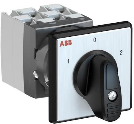 ABB 1SCA126498R1001 OC25 Cam switch, Ith=25A, Change-Over, 4-contacts, Snap-on door mounting, Black Basic handle