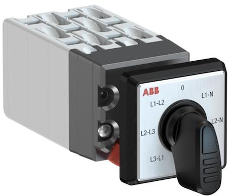 ABB 1SCA126658R1001 OC10 Cam switch, Ith=10A, Voltmeter, 6-contacts, Snap-on door mounting, Black Basic handle