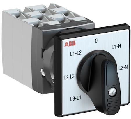 ABB 1SCA126660R1001 OC25 Cam switch, Ith=25A, Voltmeter, 6-contacts, Snap-on door mounting, Black Basic handle