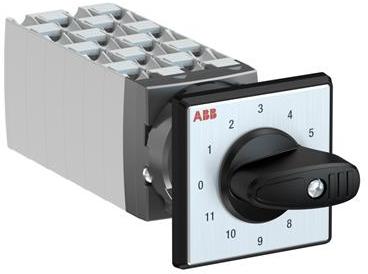 ABB 1SCA126622R1001 OC25 Cam switch, Ith=25A, Multi-Step, 11-contacts, Snap-on door mounting, Black Basic handle