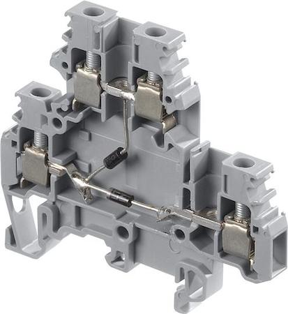 ABB 1SNA115371R2600 grey Screw Clamp Terminal Blocks M4/6.DE1.D equipped with two 1N 4007 diodes negative common (1000 V peak - 250 V service - 1 A)