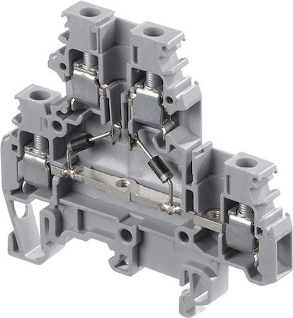 ABB 1SNA115327R1200 grey Screw Clamp Terminal Blocks M4/6.DE2.D equipped with two 1N 4007 diodes negative common (1000 V peak - 250 V service - 1 A)