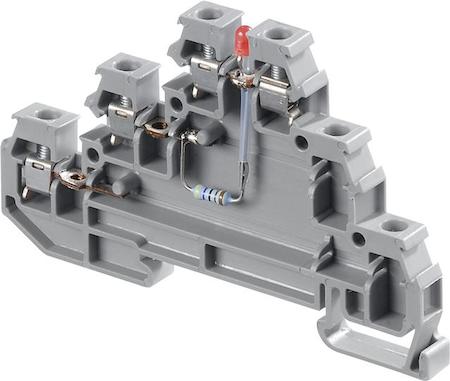 ABB 1SNA115537R0500 grey Screw Clamp Terminal Blocks D2.5/6.DL with LED indication between middle and upper level (red 24V=)