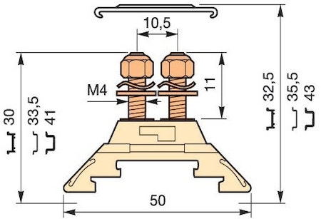 ABB 1SNA295393R2200 Railway Terminal Blocks HD4/9.FF4 2 stud terminal M4 x 11,5 mm (.453") - Equipment : self locking nut + spring washer + washer