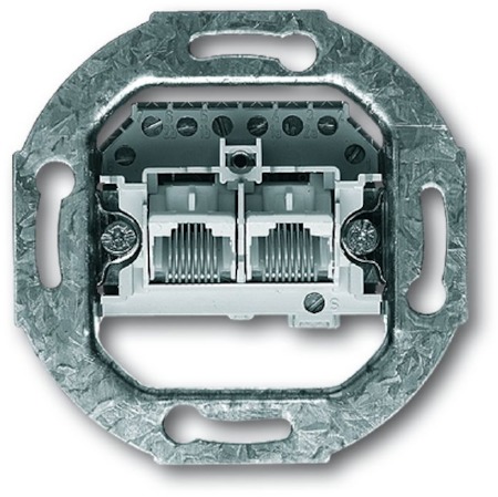 ABB 0230-0-0235 Механизм 2-постовой телефонной розетки 2х8 полюсов, параллельно, RJ 11/12; RJ 45; ISDN, категория 3