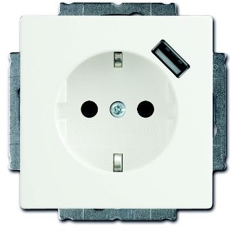 ABB 2011-0-6179 Розетка Schuko с устройством зарядным USB, 20 EUCBUSB-84-500, Future белый(давос), 16А, 700 мА, электронная защита от перегрузки и КЗ, безвинтовые клеммы, защитные шторки,