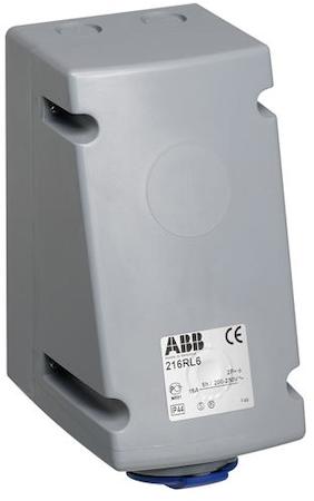 ABB 2CMA168390R1000 Surface socket-outlet, earthing sleeve position 12h, rated current 16A, IP44 splashproof, 2-poles+earth, frequency 50-60 Hz, color code Grey