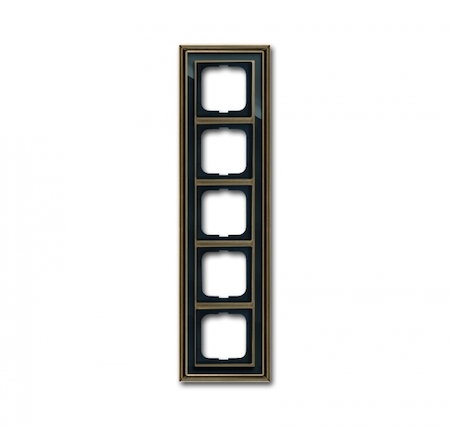 ABB 1754-0-4589 Рамка 5-постовая, серия Династия, Латунь античная, черное стекло