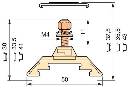 ABB 1SNA295391R2000 beige Railway Terminal Blocks HD4/9.F4 1 stud terminal M4 x 11,5 mm (.453") - Equipment : self locking nut + spring washer + washer