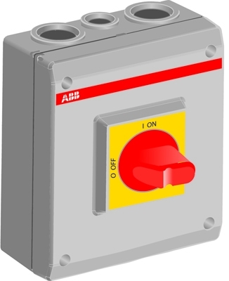 ABB 1SCA022389R7000 Рубильник в боксе OTP32BA3P до 32А 3х-полюсный, красно-желтая ру чка, резьба 4хPg21+2xPg11