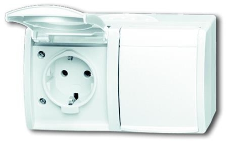 ABB 2084-0-0727 Розетка SCHUKO 16А 250В IP44, двойная, горизонтальная, для открытого монтажа, серия ocean, цвет альпийский белый