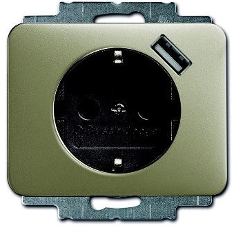 ABB 2011-0-6190 Розетка Schuko с устройством зарядным USB, 20 EUCBUSB-260-500, Alpha палладий, 16А, 700 мА, электронная защита от перегрузки и КЗ, безвинтовые клеммы, защитные шторки,