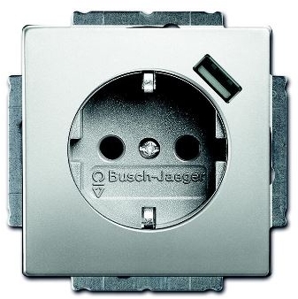 ABB 2011-0-6184 Розетка Schuko с устройством зарядным USB, 20 EUCBUSB-866-500, Сталь, 16А, 700 мА, электронная защита от перегрузки и КЗ, безвинтовы клеммы, защитные шторки,