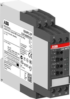 ABB 1SVR630885R4300 Реле контроля CM-MPS.23 с контр нуля, Umin/Umax=3х180-220В/240-280BAC, обрыв, чередов коррекц, асимм-я 2-25%, tрег =0-30с, 2ПК