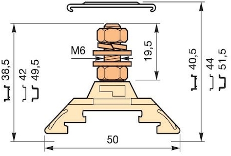 ABB 1SNA295399R0000 beige Railway Terminal Blocks HD35/16.F6.19.1 1 stud terminal M6 x 19,5 mm (.768") - Equipment : 1 bottom nut + 2 washers + with 1 spring washer + 1 top nut