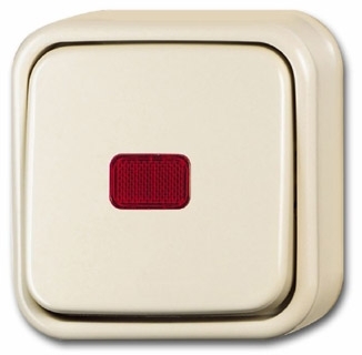 ABB 1052-0-0117 Переключатель 1-клавишный, контрольный с красной линзой, лампой, для открытого монтажа, серия Busch-Duro 2000 AP, цвет слоновая кост