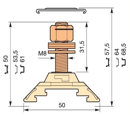 ABB 1SNA295400R0600 beige Railway Terminal Blocks HD70/22.F8.31 1 stud terminal M8 x 31,5 mm (1.24") - Equipment (as per NF F 61017) : H 130 self locking nut + TREP 3L washer + washer