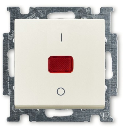 ABB 1020-0-0093 Механизм 1-клавишного, 2-полюсного выключателя, с клавишей, с линзой, с неоновой лампой, с маркировкой I/O, 20 А / 250 В, серия Basi 55, цвет chalet-white