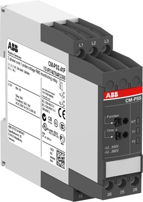 ABB 1SVR630784R3300 Реле контроля CM-PSS.41 Umin/Umax, чередование (ф-ция отключаемая), обрыв фаз, Uпит=Uизм=3x400В AC, порог +/-10%, 2ПК