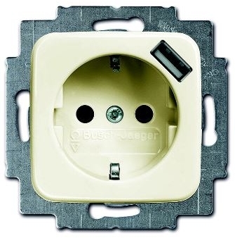 ABB 2011-0-6174 Розетка Schuko с устройством зарядным USB, 20 EUCBUSB-212-500, Busch-Duro слоновая кость, 16А, 700 мА, электронная защита от перегрузки и КЗ, безвинтовые клеммы, защитные шторки,