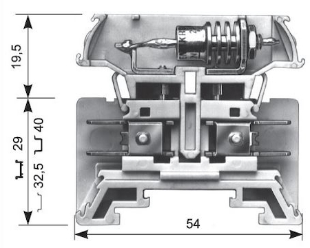 ABB 1SNA162993R1600 beige Railway Terminal Blocks HD6/14.SDH Connection interruptible by plugs. For screw and solder diodes type SKN2,5 or SKNa2. Connection by tabs for quick disconnect 6,3 x 0,8 mm (.248" x .031") on each side