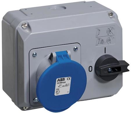 ABB 2CMA167715R1000 Switched interlocked socket-outlet, 6h, 63A, IP44, 2P+E