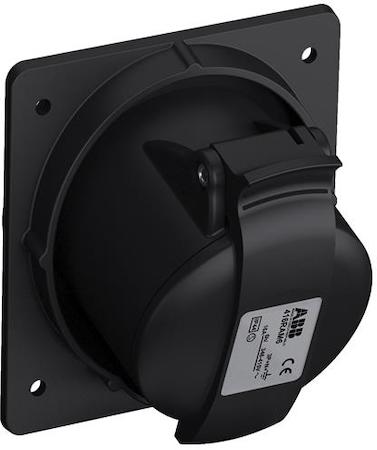 ABB 2CMA100545R1000 Black Socket-outlet, panel mounting, earthing sleeve position 6h, rated current 16A, IP44 splashproof, minimized flange, angled, 3-poles+neutral+earth, frequency 50-60 Hz, color code Red