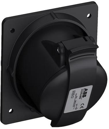 ABB 2CMA100547R1000 Black Socket-outlet, panel mounting, earthing sleeve position 6h, rated current 32A, IP44 splashproof, minimized flange, angled, 3-poles+earth, frequency 50-60 Hz, color code Red