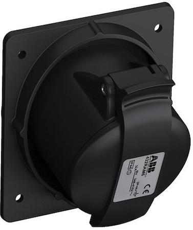 ABB 2CMA100548R1000 Black Socket-outlet, panel mounting, earthing sleeve position 6h, rated current 32A, IP44 splashproof, minimized flange, angled, 3-poles+neutral+earth, frequency 50-60 Hz, color code Red