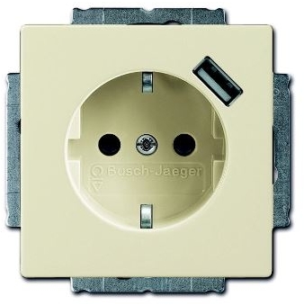 ABB 2011-0-6177 Розетка Schuko с устройством зарядным USB, 20 EUCBUSB-82-500, Future слоновая кость(саванна), 16А, 700 мА, электронная защита от перегрузки и КЗ, безвинтовые клеммы, защитные шторки,