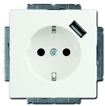 ABB 2011-0-6182 Розетка Schuko с устройством зарядным USB, 20 EUCBUSB-884-500, Future белый бархат, 16А, 700 мА, электронная защита от перегрузки и КЗ, безвинтовые клеммы, защитные шторки,