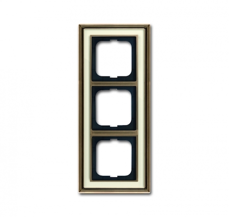 ABB 1754-0-4582 Рамка 3-постовая, серия Династия, Латунь античная, белое стекло