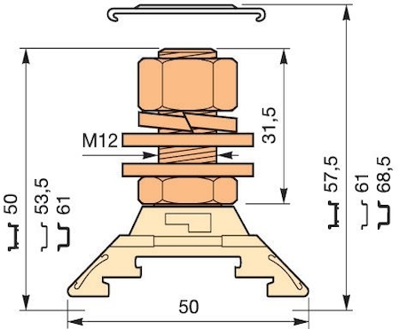 ABB 1SNA295405R2700 beige Railway Terminal Blocks HD185/36.F12.31.1 1 borne à tige M12 x 31,5 mm (1.24") - Equipement : 1 écrou bas + 2 rondelle plates + 1 rondelle élastique + 1 écrou haut