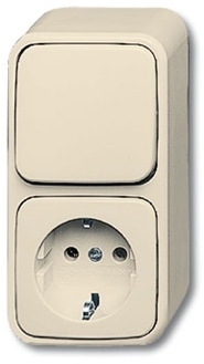 ABB 1641-0-0182 Блок из 1-клавишного переключателя и розетки SCHUKO для открытого монтажа, серия Busch-Duro 2000 AP, цвет слоновая кость