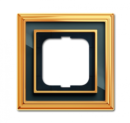 ABB 1754-0-4565 Рамка 1-постовая, серия Династия, Латунь полированная, черное стекло