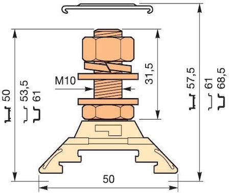 ABB 1SNA295403R2500 beige Railway Terminal Blocks HD120/30.F10.31.1 1 stud terminal M10 x 31,5 mm (1.24") - Equipment : 1 bottom nut + 2 washers + with 1 spring washer + 1 top nut