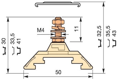 ABB 1SNA205392R0700 yellow Railway Terminal Blocks HD4/9.F4.2 for lugs with partition - stud connection, 2 studs M 5 x 16