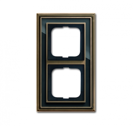 ABB 1754-0-4586 Рамка 2-постовая, серия Династия, Латунь античная, черное стекло