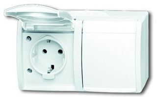 ABB 2084-0-0711 Розетка SCHUKO 16А 250В IP44, двойная, горизонтальная, для открытого монтажа, серия ocean, цвет альпийский белый