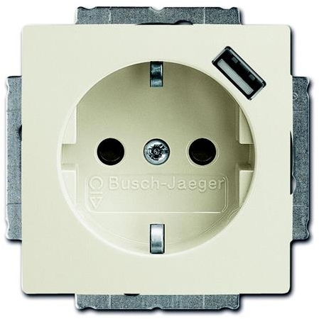 ABB 2011-0-6204 Розетка Schuko с устройством зарядным USB, 20 EUCBUSB-896-500, Axcent chalet-белый, 16А, 700 мА, электронная защита от перегрузки и КЗ, безвинтовые клеммы, защитные шторки,