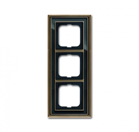 ABB 1754-0-4587 Рамка 3-постовая, серия Династия, Латунь античная, черное стекло