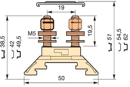 ABB 1SNA295397R2600 beige Railway Terminal Blocks HD10/12.FF5 1 stud terminal M5 x 19,5 mm (.768") - Equipment : H 130 self locking nut + TREP 3L washer + washer