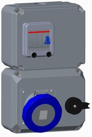 ABB 2CMA101941R1000 Розетка с рубильником, механической блокировкой и УЗО 263MPR6W, 63А, 2Р+Е, IP67, 6ч