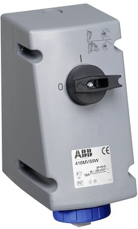 ABB 2CMA167881R1000 Розетка с выключателем и механической блокировкой 332MVS9W, 32A, 3P+E, IP67, 9ч