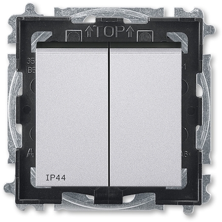 2CHH595940A4070 Выключатель двухклавишный ABB Levit IP44 серебро / дымчатый чёрный