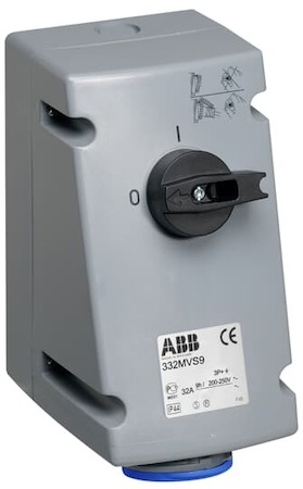 ABB 2CMA167702R1000 Розетка с выключателем и механической блокировкой 332MVS9, 32A, 3P+E, IP44, 9ч